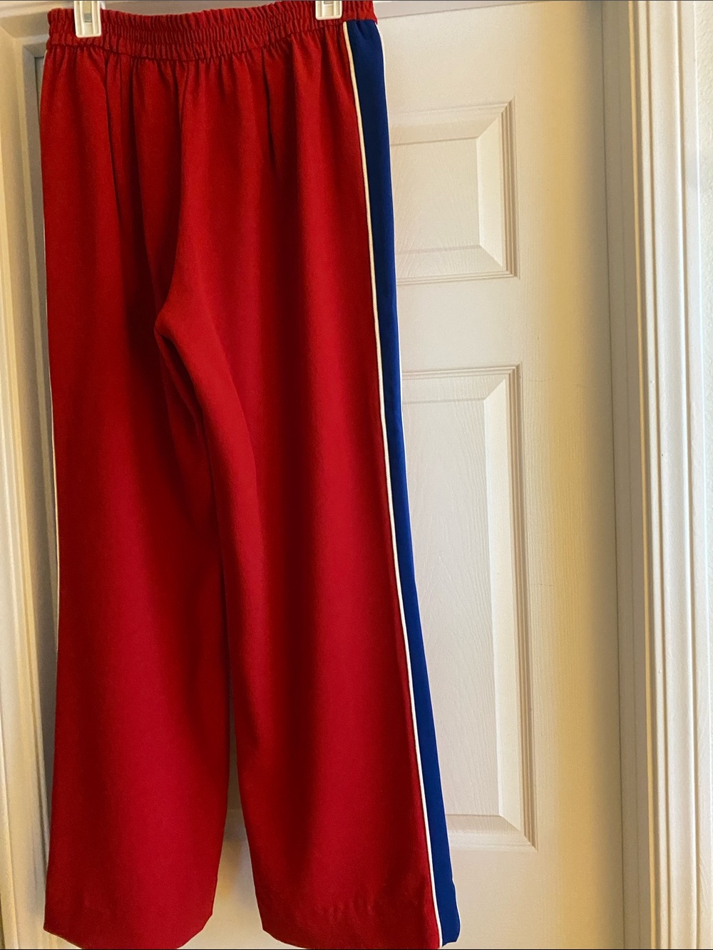 Zara Red Wide-Leg Trousers with Blue & White Side Stripe - Picture 2 of 3